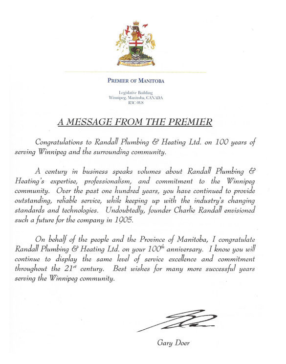 Letter from The Premier of Manitoba